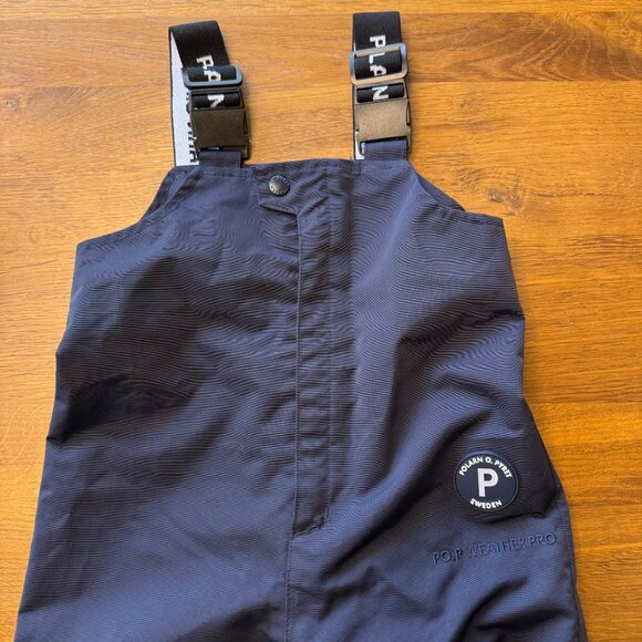 POLARN O. PYRET Waterproof Bib Overalls Baby 9-12 Mos 80 Blue Shell Rain Pants - Picture 3 of 8